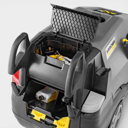 Multiple storage spaces for accessories integrated into the machine
