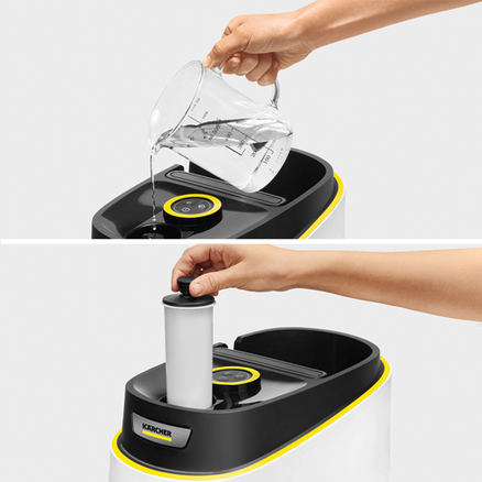 Non-stop steam and integrated descaling cartridge