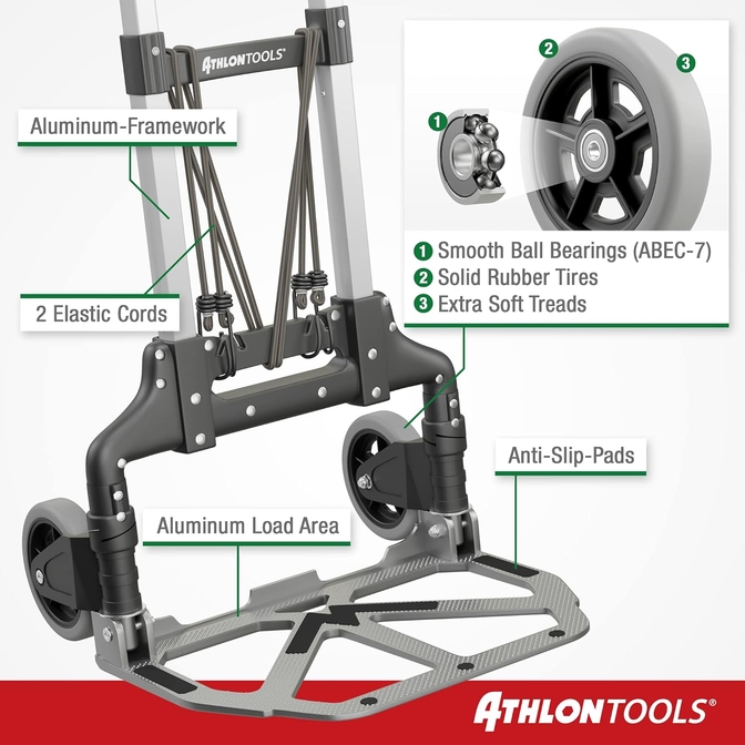 Product Athlon Tools Folding Aluminum Transport Trolley with Maximum Load Capacity 70 kg base image
