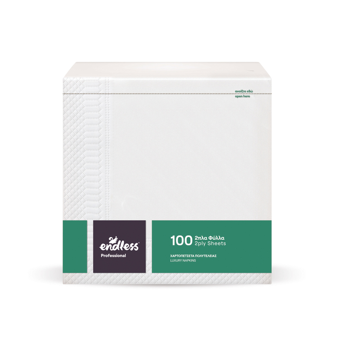 Product Endless Χαρτοπετσέτα Πολυτελείας 2φυλλη Λευκή 38x38 (100τμχ) base image