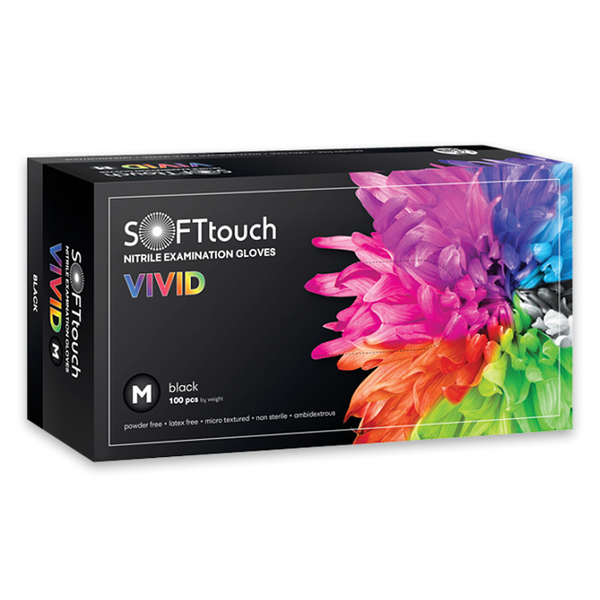 Product Soft Care Vivid Γάντια Νιτριλίου Χωρίς Πούδρα Μαύρα (100 τμχ) base image