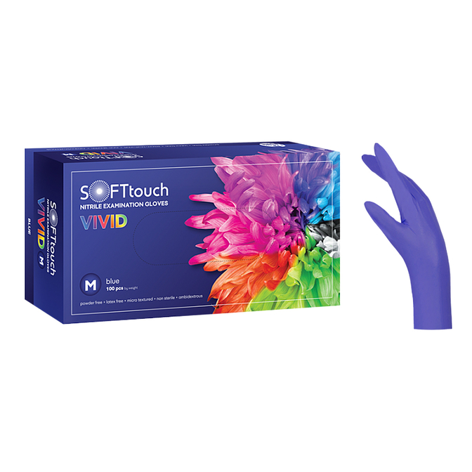 Product Soft Care Vivid Γάντια Νιτριλίου Χωρίς Πούδρα Μπλε (100 τμχ) base image