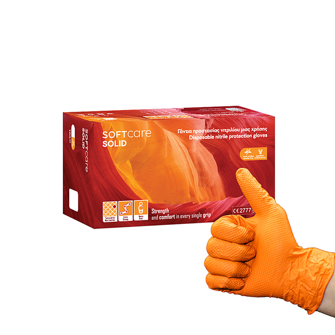 Product Soft Care SOLID Γάντια Νιτριλίου Χωρίς Πούδρα Πορτοκαλί (90/100 τμχ) base image